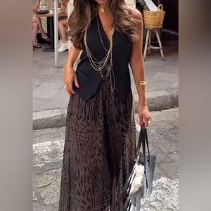 NWT Shira Sheer Leopard Wide-Leg Pants